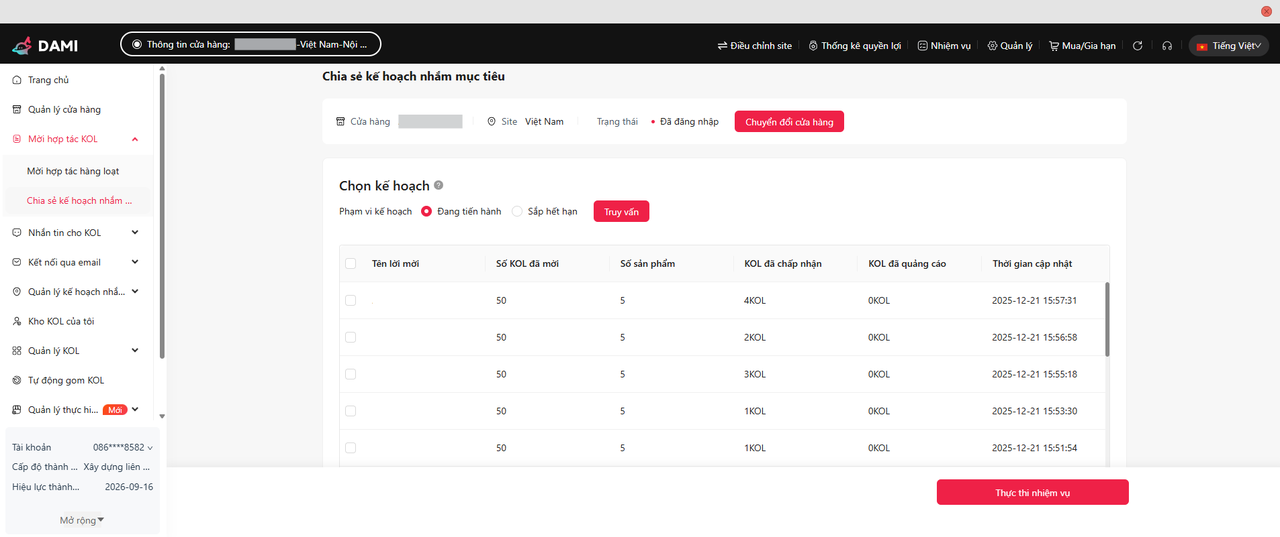 Chia sẻ kế hoạch nhắm mục tiêu